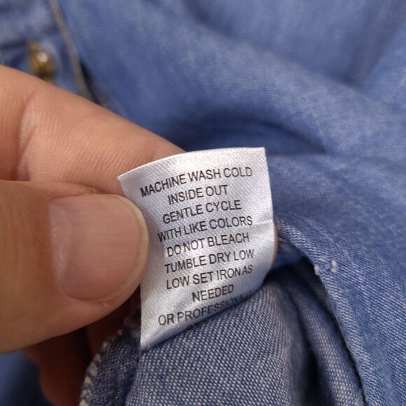 Hester & Orchard‎ Womens Top Small Blue Button Up Shirt Roll Tab Flower Tencel - Picture 10 of 13